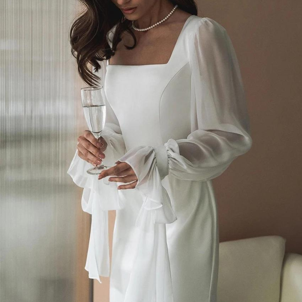 Women’s Flowing Occasion Long Wedding Maxi Dress with Square Neckline