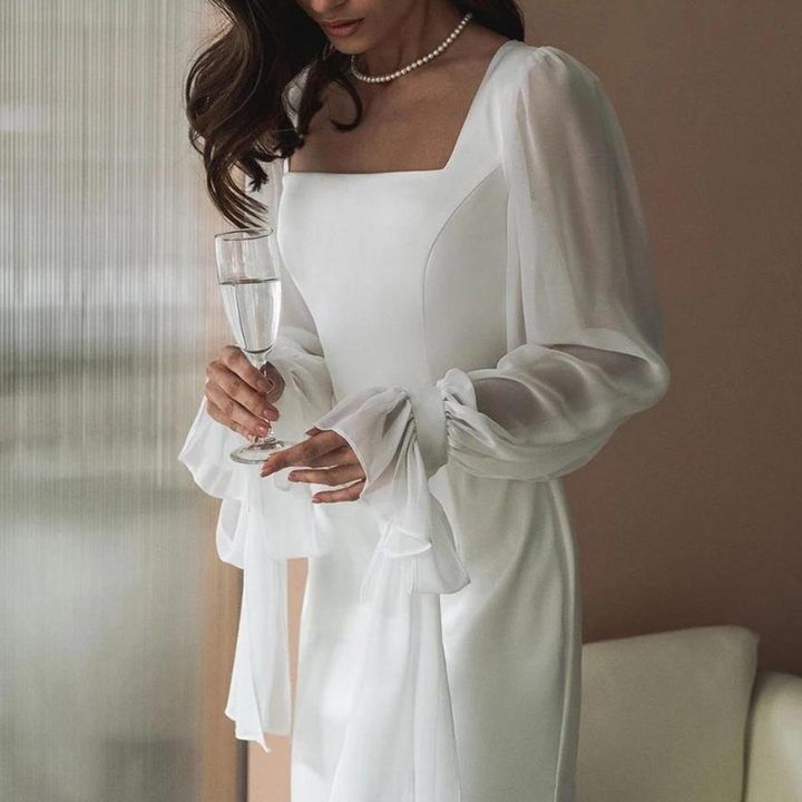 Women’s Flowing Occasion Long Wedding Maxi Dress with Square Neckline