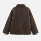 Women's Reversible Brown Teddy Jacket with Turn-Down Collar