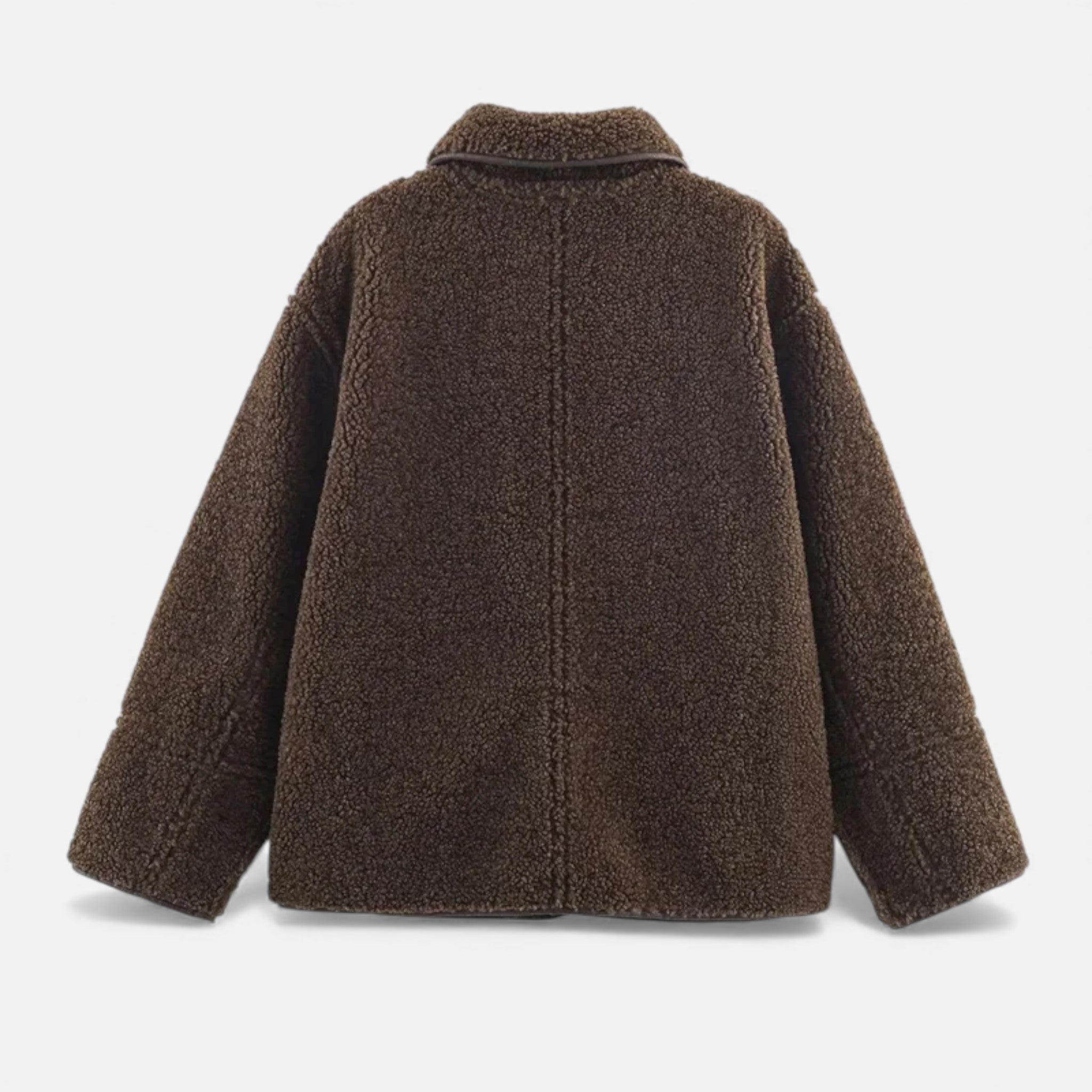 Women's Reversible Brown Teddy Jacket with Turn-Down Collar