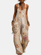 Foxglove | Retro Art Print Washed Patchwork Jumpsuit
