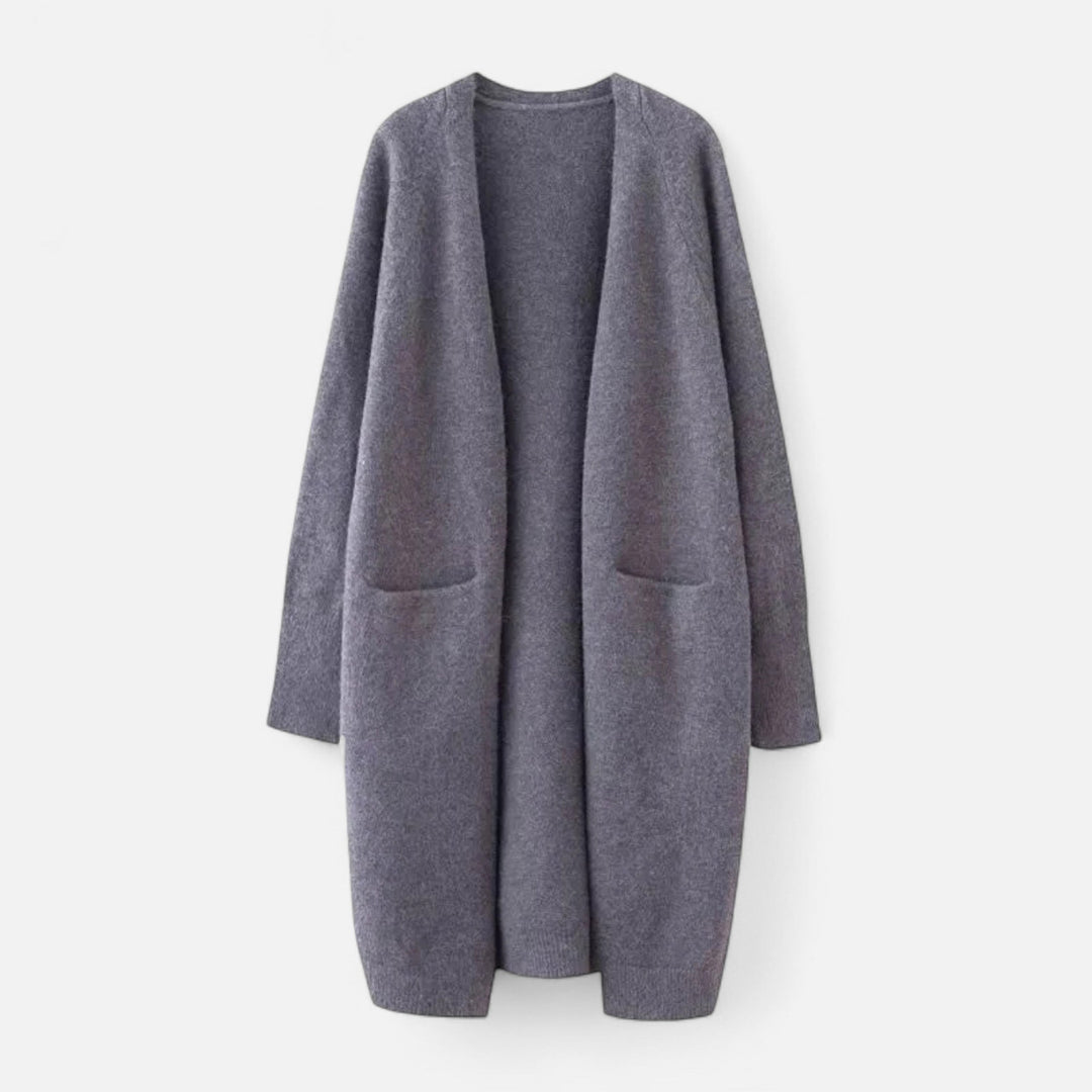 Women’s Warm V-Neckline Knitted Seasonal Long Cardigan with Functional Pockets