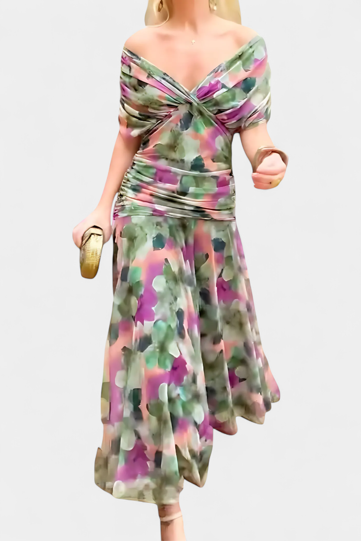 Long Floral Maxi Dress with V-Neck