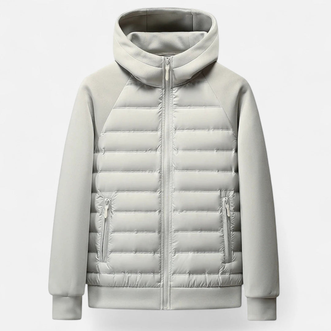 Men’s Trendy Spliced Quilted Hooded Down Jacket for Cold Season