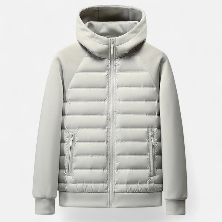 Men’s Trendy Spliced Quilted Hooded Down Jacket for Cold Season