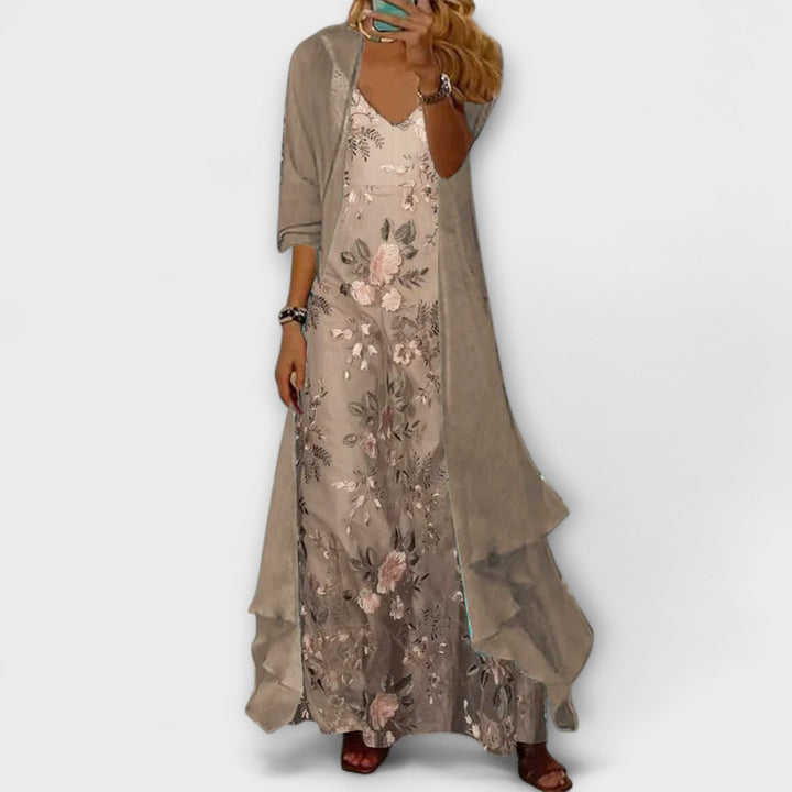 Floral Maxi Dress and Longline Cardigan Set