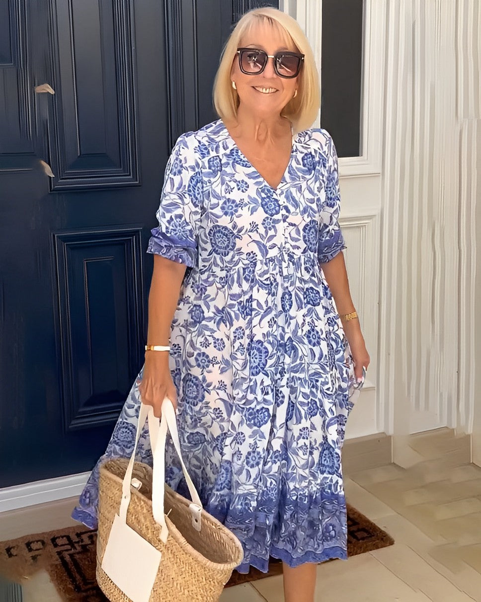 Vestido floral con escote en V y estilo delicado