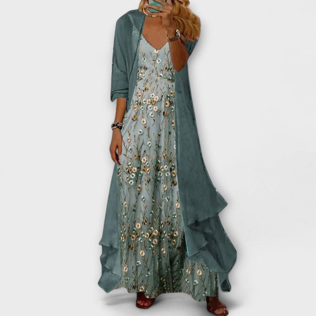 Floral Maxi Dress and Longline Cardigan Set