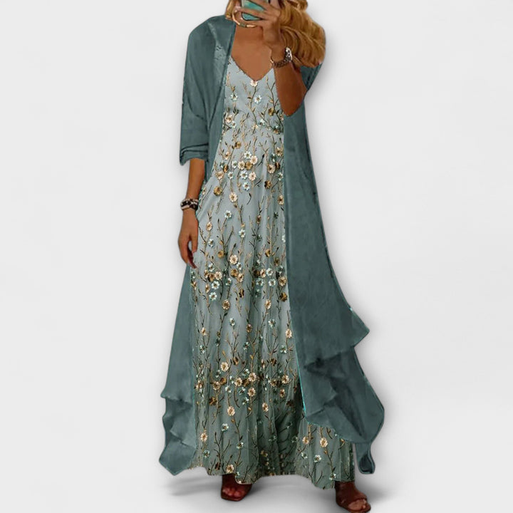 Floral Maxi Dress and Longline Cardigan Set