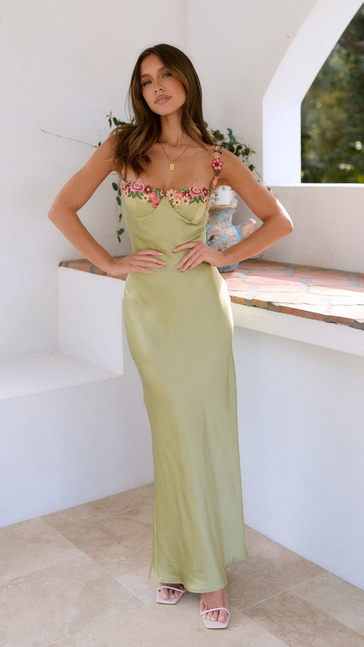 Women's Stunning Slim Evening Maxi Dress with Shoulder Floral Straps