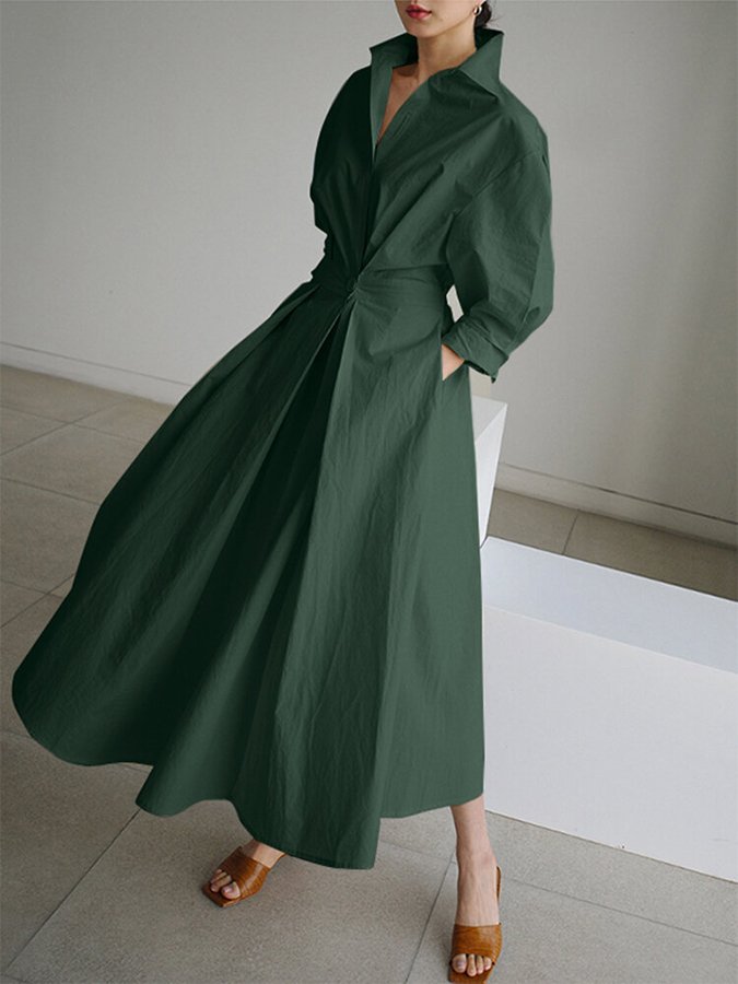 Vestido midi de ocio elegante para mujer con cuello y cierre de botones