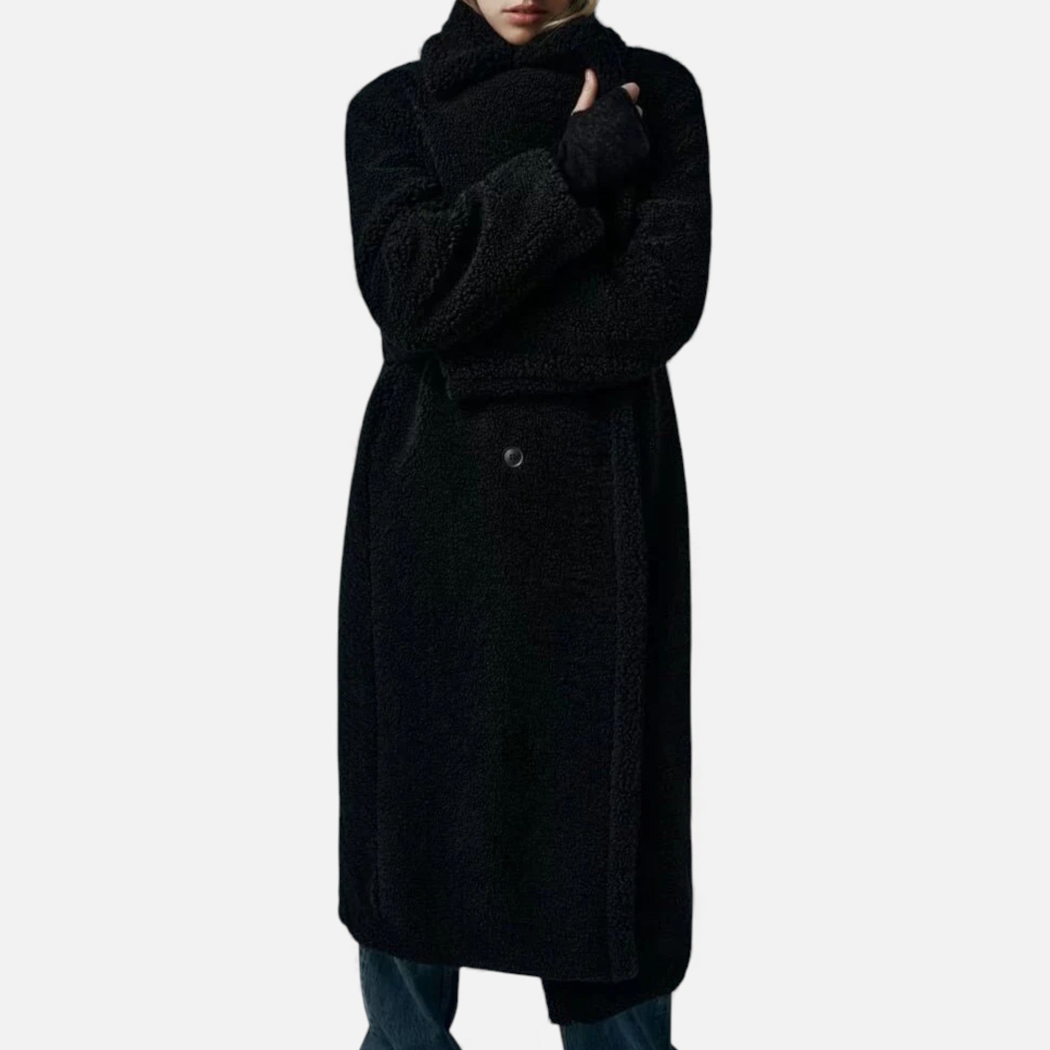 Women’s Long Double-Breasted Teddy Coat