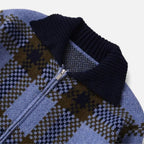 Women's Plaid Knitted Zipper Jacket with Turn-Down Collar