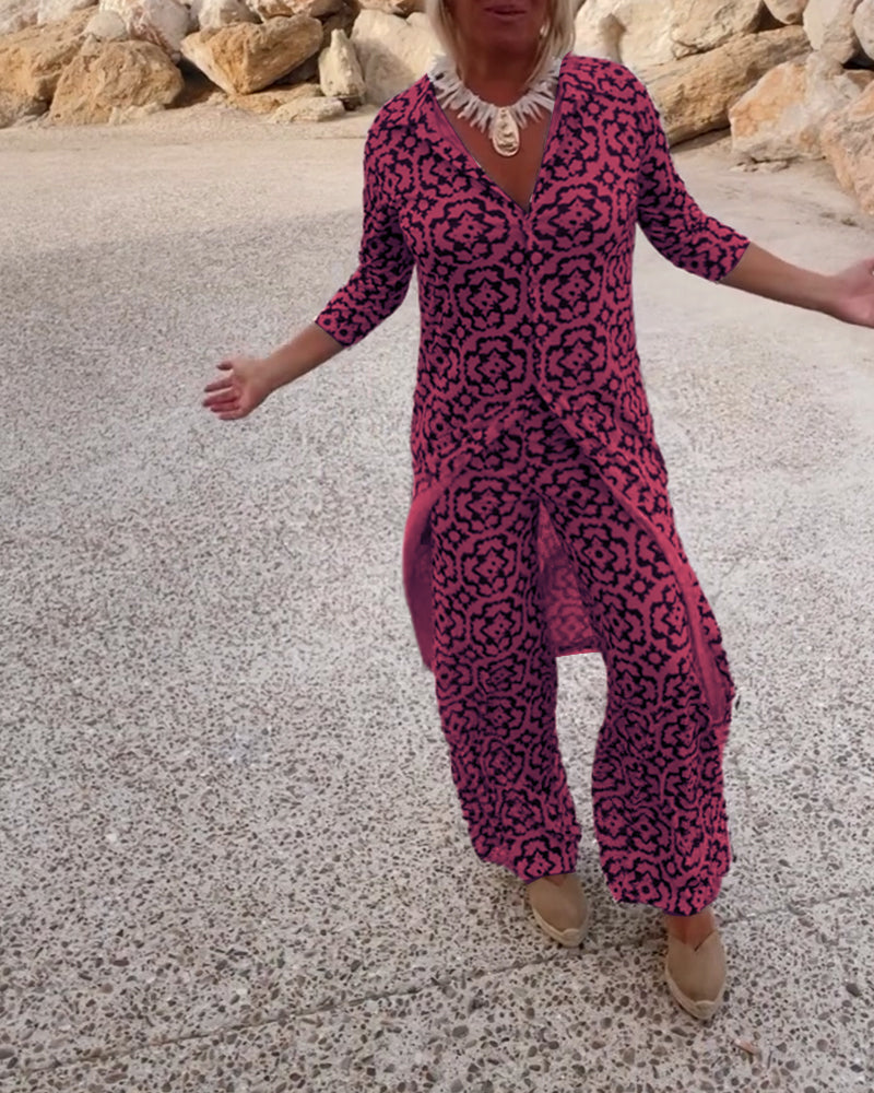 Conjunto de blusa estampada y pantalones