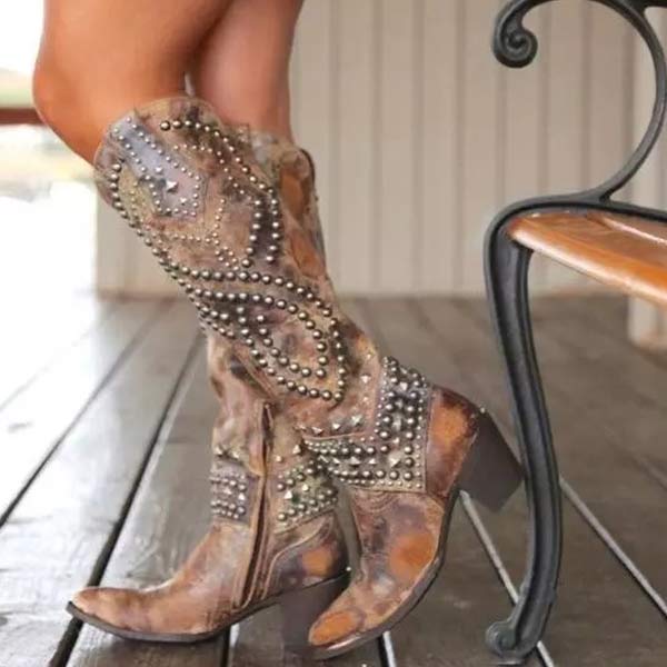 Botas gruesas y atrevidas para mujer hasta la rodilla con cremallera lateral y detalle de remaches