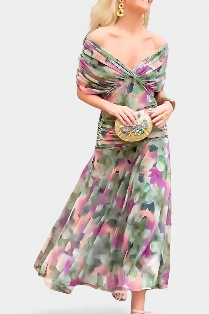 Long Floral Maxi Dress with V-Neck