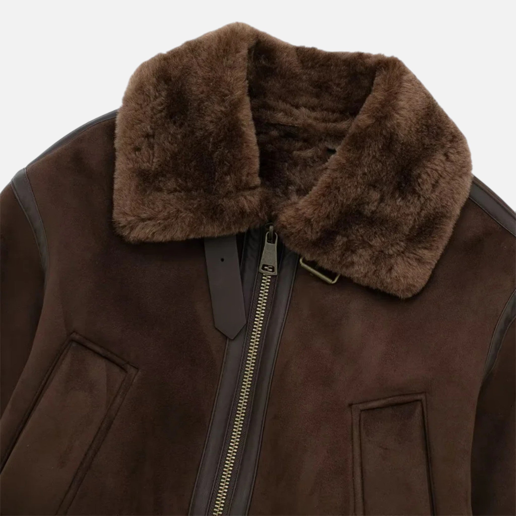 Women's Brown Bomber Jacket with Faux Fur Trim