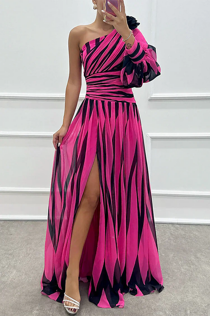 One Shoulder Asymmetric Maxi Dress for Wedding Guests
