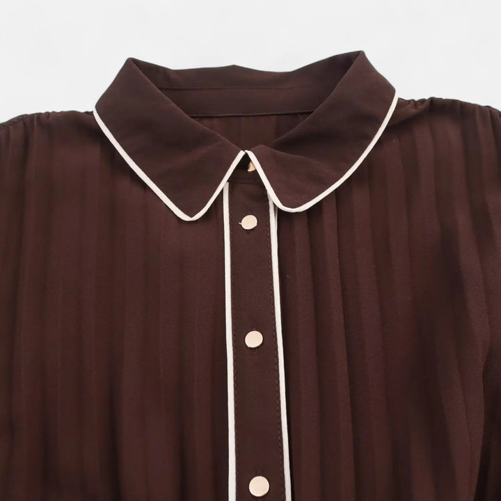 Vestito Midi da Donna con Maniche Lunghe in Chiffon e Colletto a Risvolto