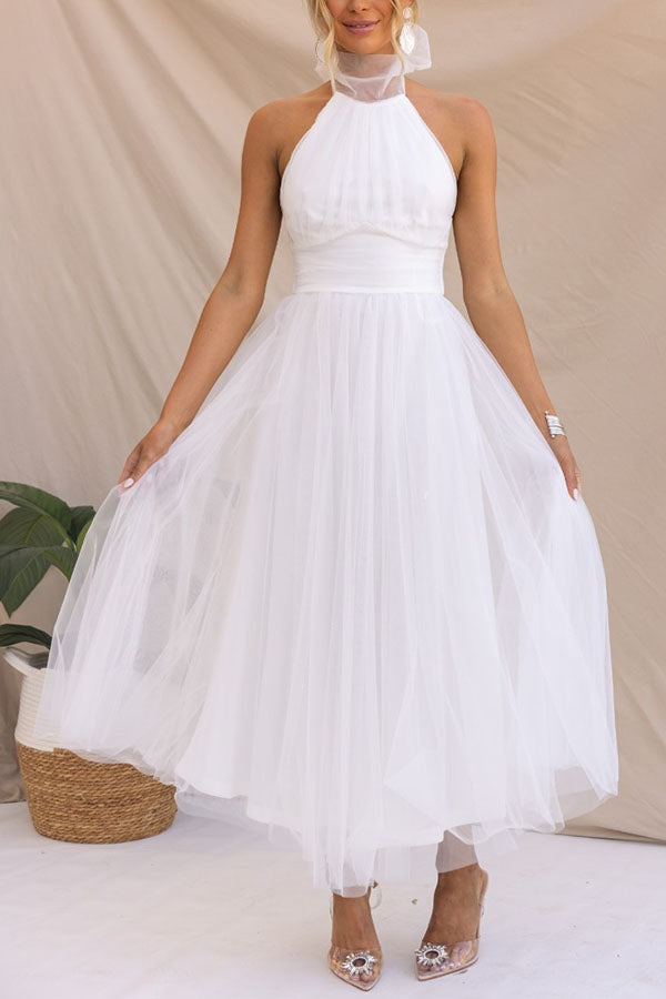 Abito Maxi in Tulle per Occasioni con Strati Romantici