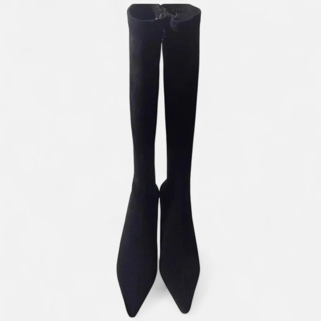 Botas femeninas lujosas, ajustadas, de temporada, altas hasta el muslo, con tacón