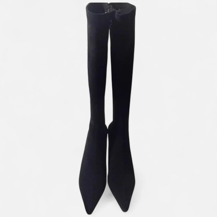 Botas femeninas lujosas, ajustadas, de temporada, altas hasta el muslo, con tacón