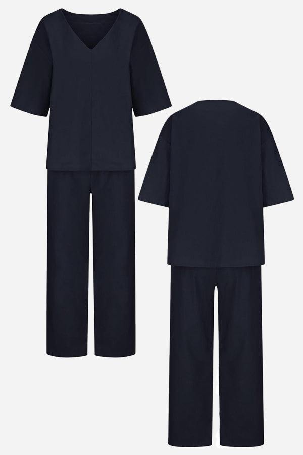 V-Neck Batwing Top and Straight-Leg Pants Set