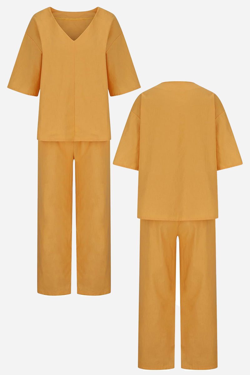 V-Neck Batwing Top and Straight-Leg Pants Set