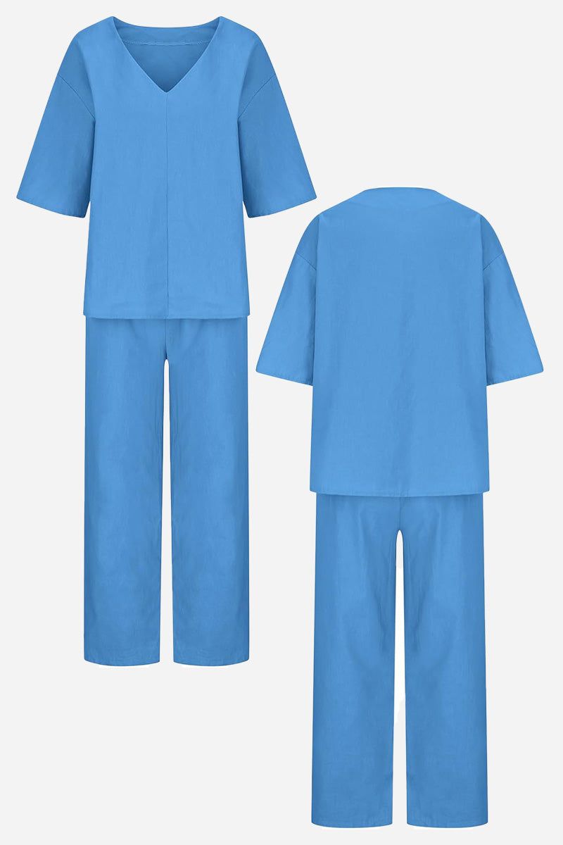 V-Neck Batwing Top and Straight-Leg Pants Set