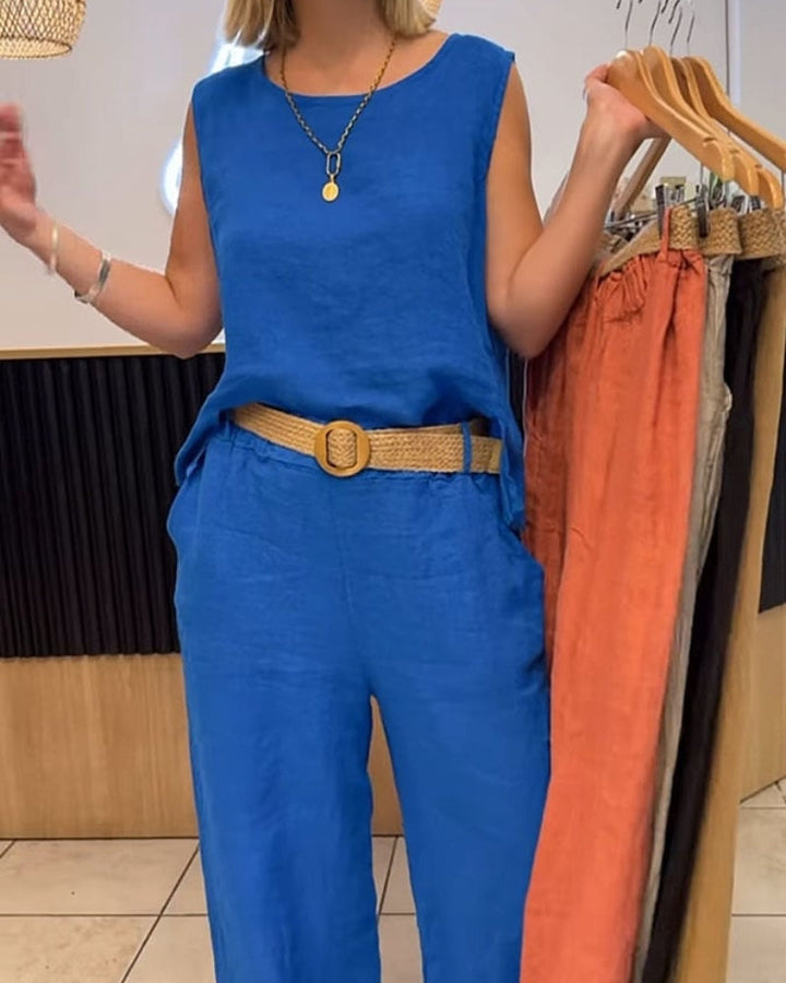 Conjunto de pantalones sin mangas de pierna ancha
