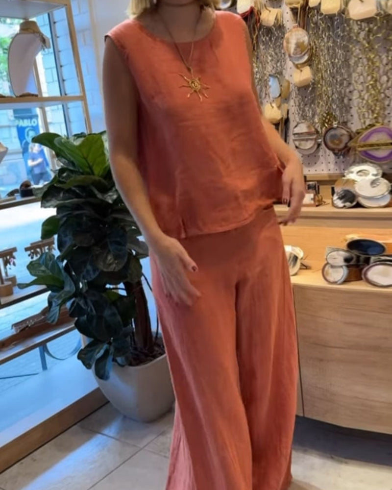 Conjunto de pantalones sin mangas de pierna ancha