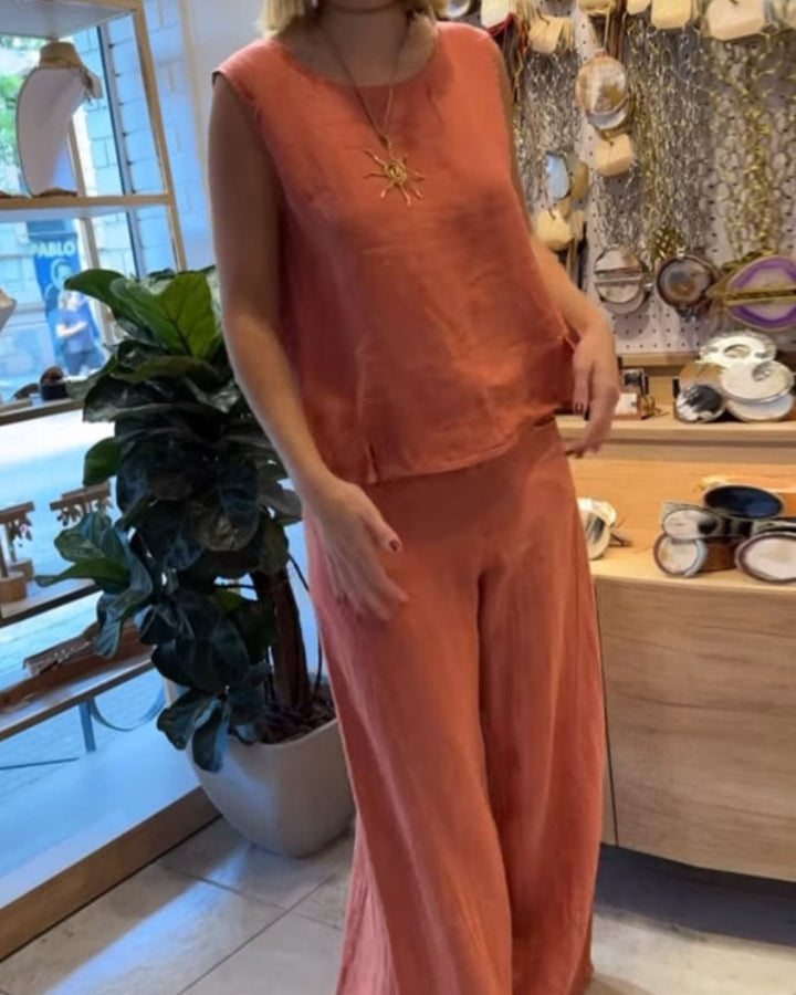 Conjunto de pantalones sin mangas de pierna ancha