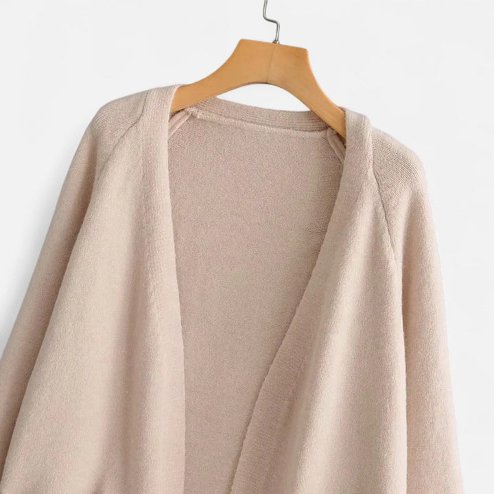 Women’s Warm V-Neckline Knitted Seasonal Long Cardigan with Functional Pockets