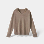 Women's Wool Knitted V-Neck Hoodie