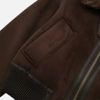 Women's Brown Bomber Jacket with Faux Fur Trim