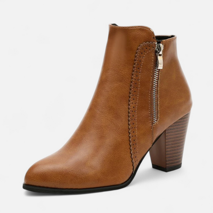 Botas exteriores de tacón retro para mujer con cremallera lateral