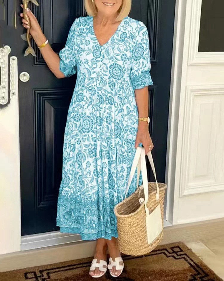 Vestido floral con escote en V y estilo delicado