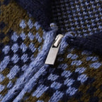 Women's Plaid Knitted Zipper Jacket with Turn-Down Collar