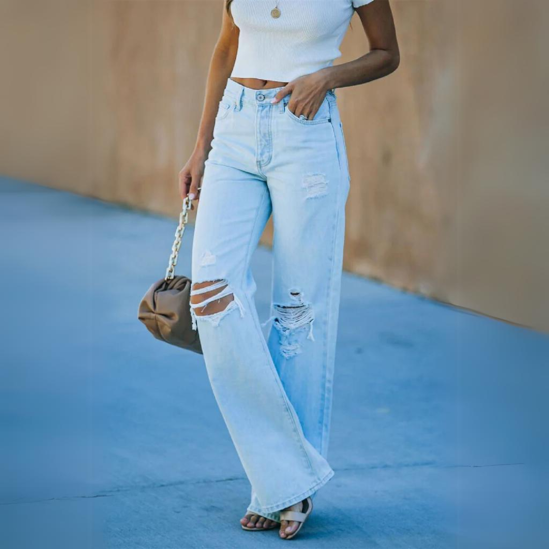Timeless Elegance High-Waist Ripped Flare Jeans for Women