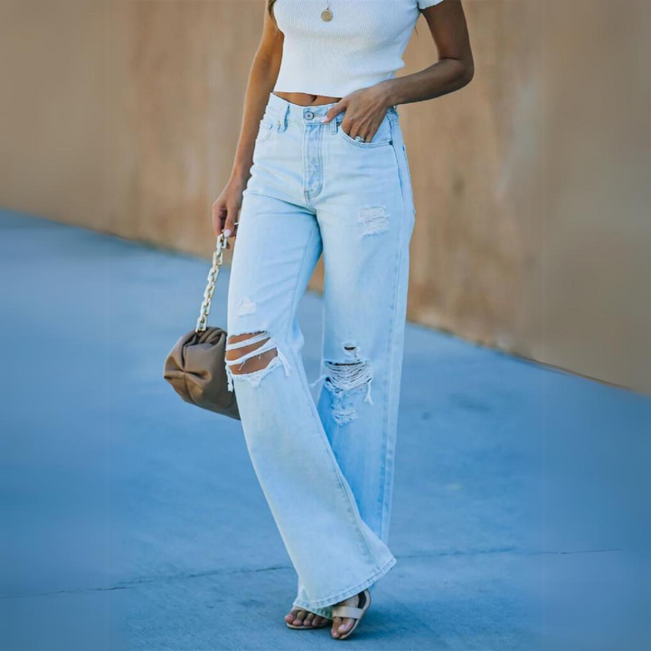 Timeless Elegance High-Waist Ripped Flare Jeans for Women