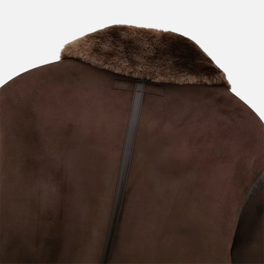 Women's Brown Bomber Jacket with Faux Fur Trim