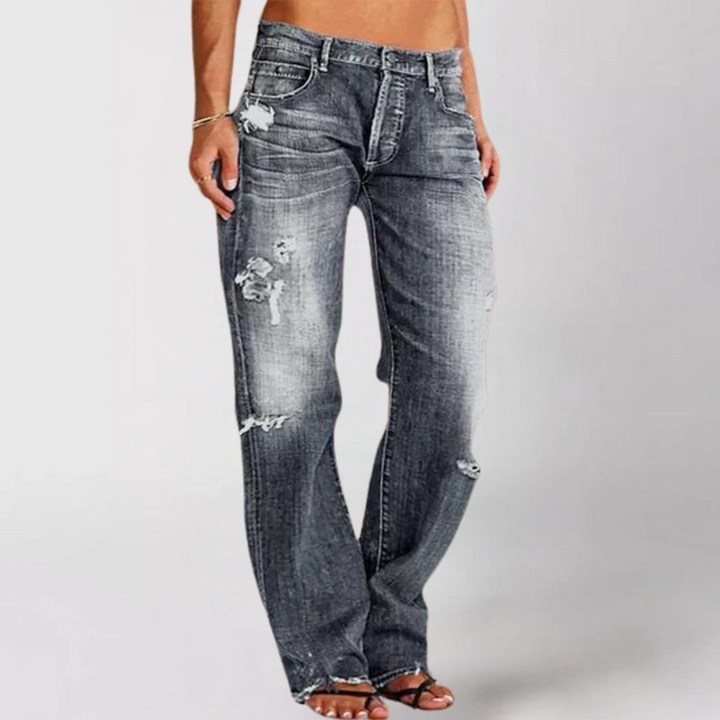 Jeans da donna classici outdoor a vita media con gamba dritta