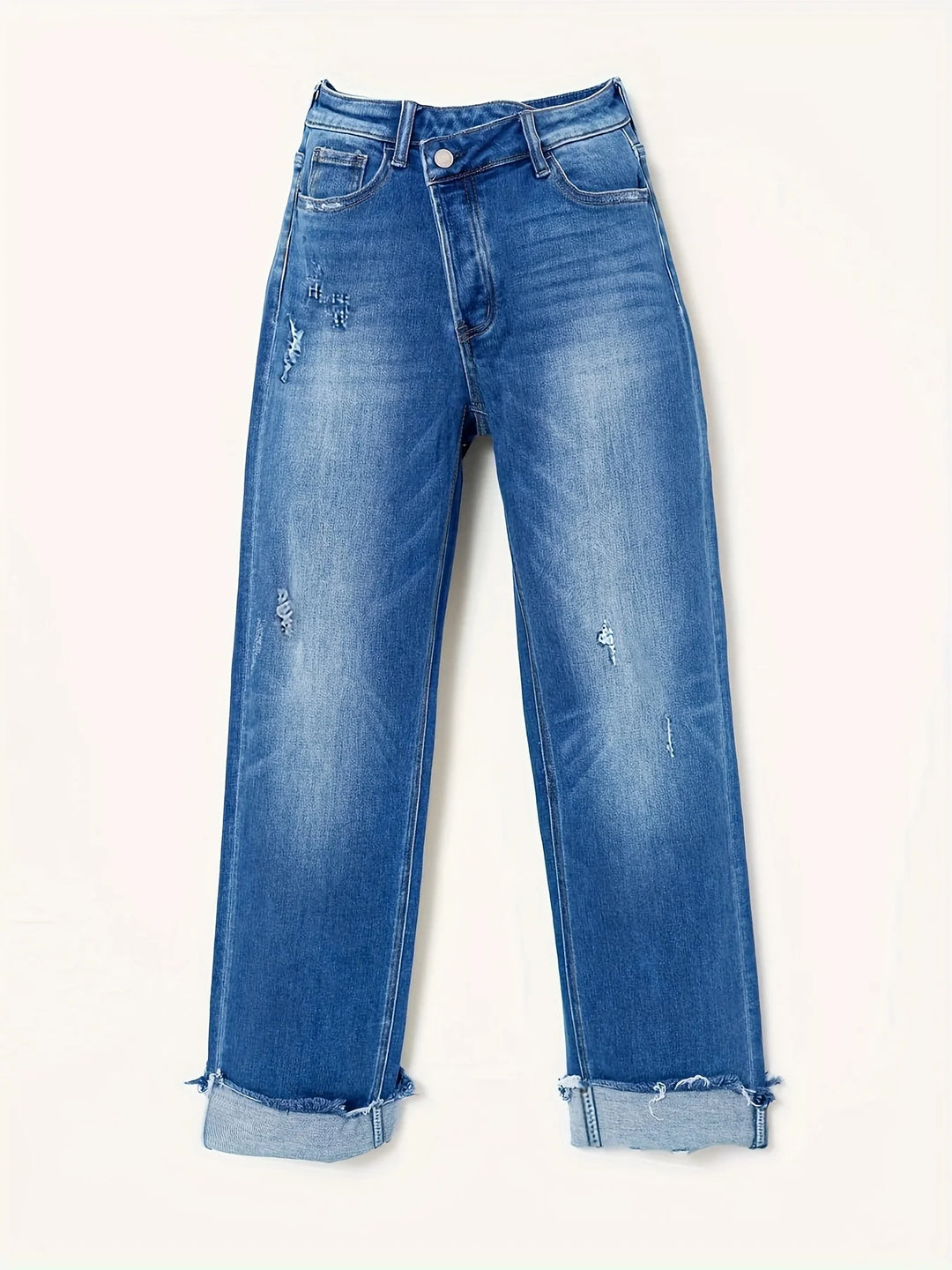 Jeans da donna alla moda a gamba dritta rilassati e asimmetrici
