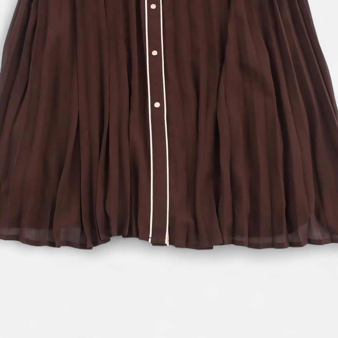 Vestito Midi da Donna con Maniche Lunghe in Chiffon e Colletto a Risvolto