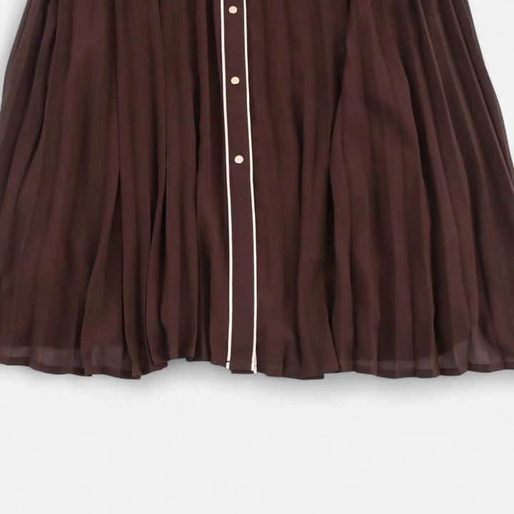 Vestito Midi da Donna con Maniche Lunghe in Chiffon e Colletto a Risvolto