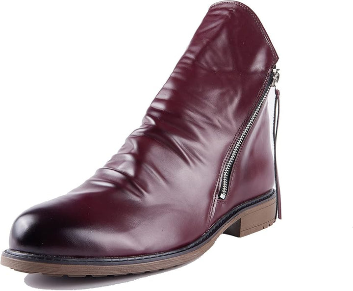 Stylish Elegance Sturdy Leather Men's Boots with Side Zipper