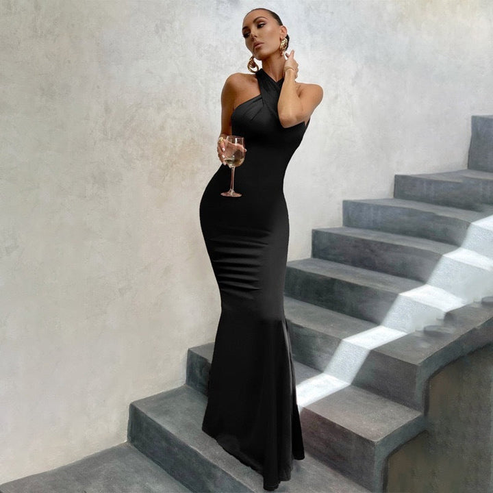 Open Back Fishtail Maxi Dress