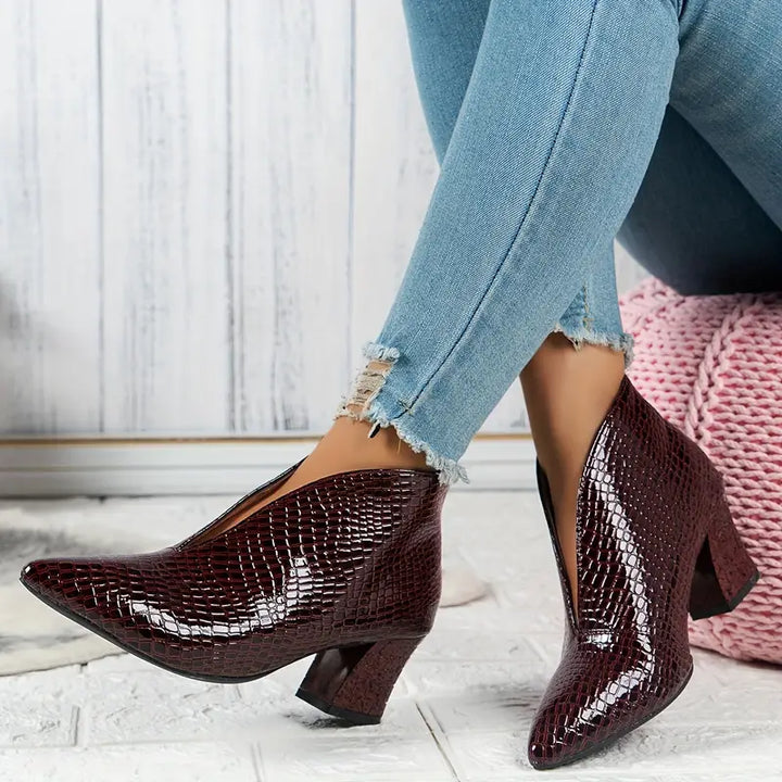 Textured Block Heel Ankle Boots