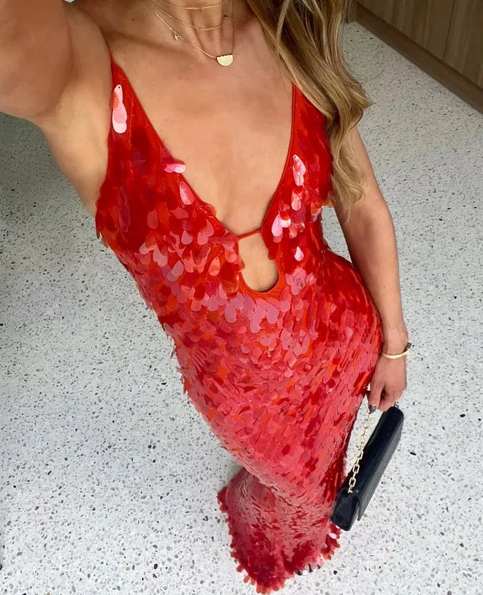 Sequin Backless Maxi Dress for Evening Celebrations