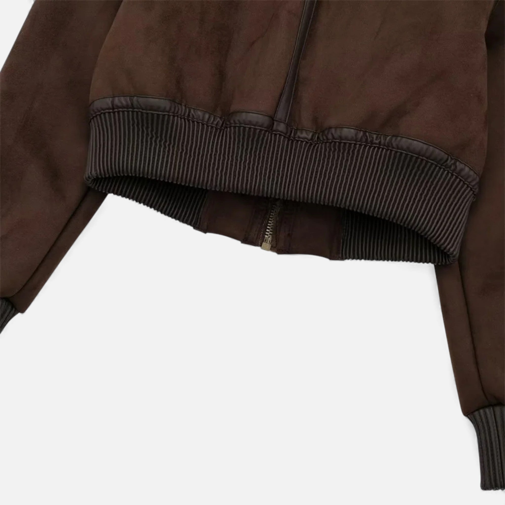 Women's Brown Bomber Jacket with Faux Fur Trim